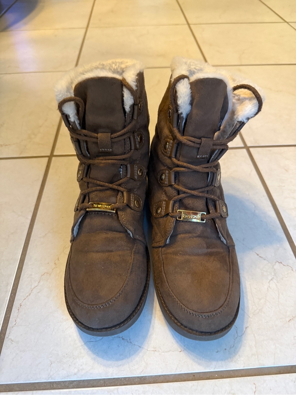 Bebe, Women’s Brown Faux-Shearling Winter Boots